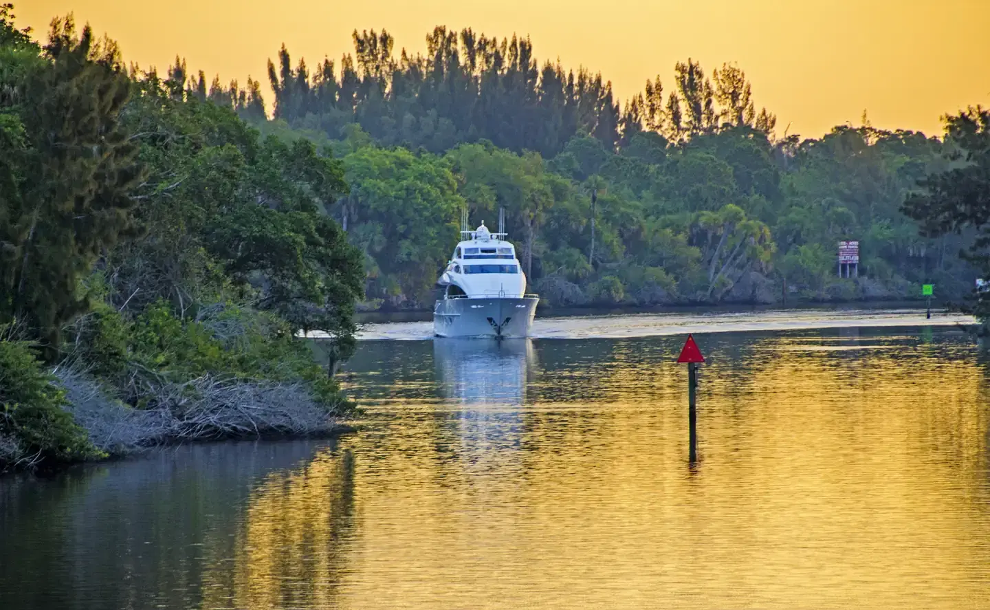 Boat approaching St Lucie Lock for passage
