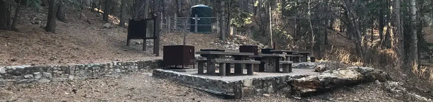 Picnic tables and bear box at Upper Arcadia