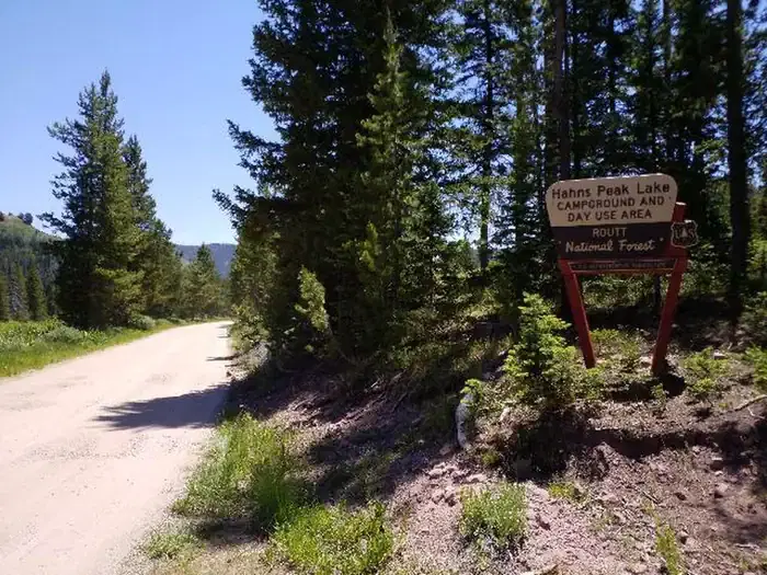 Hahns Peak Lake Campground entrance sign
