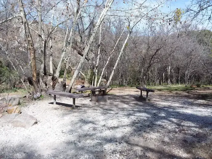 Group area around a fire pit.