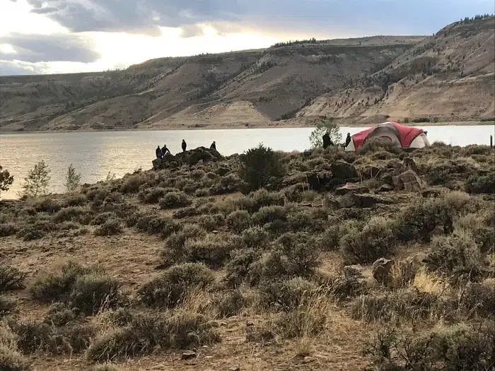 Tent Campers on the Lake Shore at Elk Creek Campground